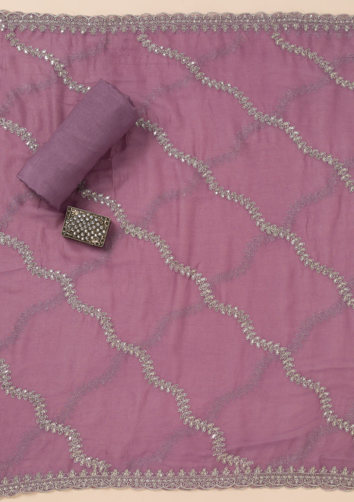 Lavender Zariwork Organza Unstitched Salwar Suit