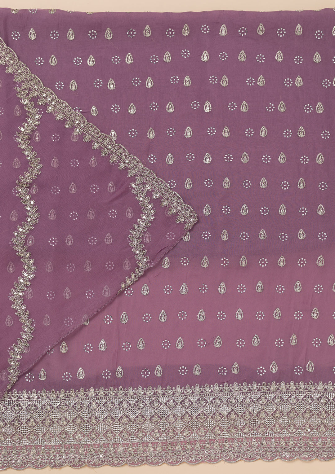 Lavender Zariwork Organza Unstitched Salwar Suit