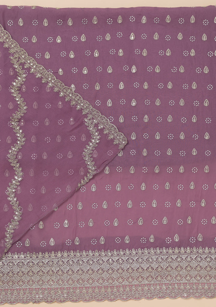 Lavender Zariwork Organza Unstitched Salwar Suit
