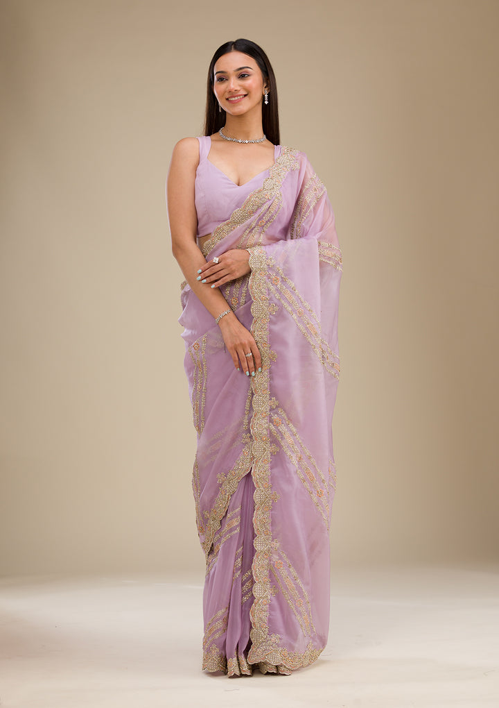 Lavender Zariwork Organza Saree