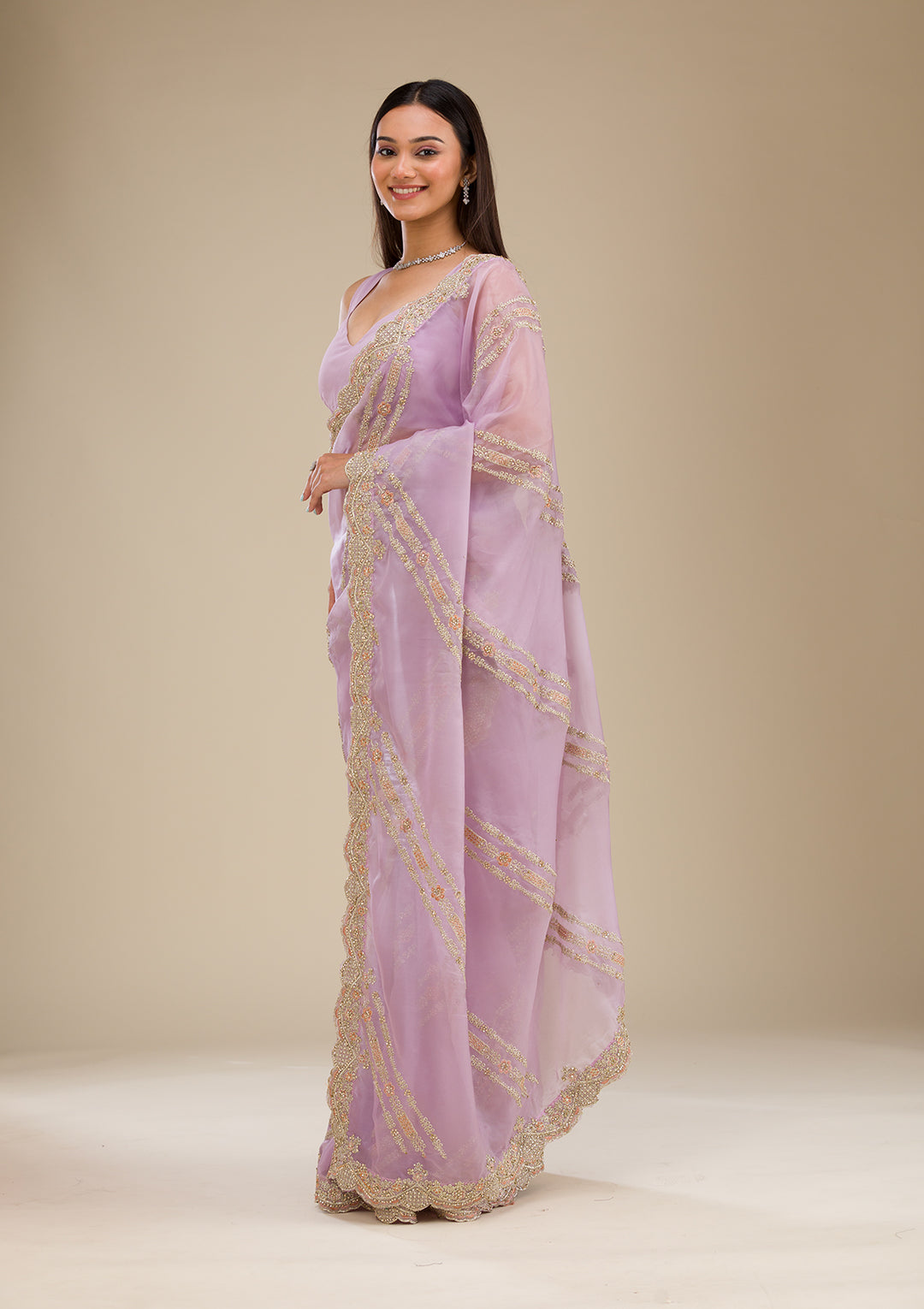 Lavender Zariwork Organza Saree