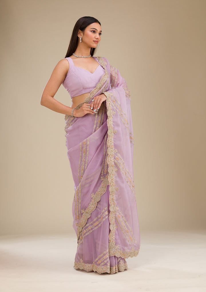 Lavender Zariwork Organza Saree