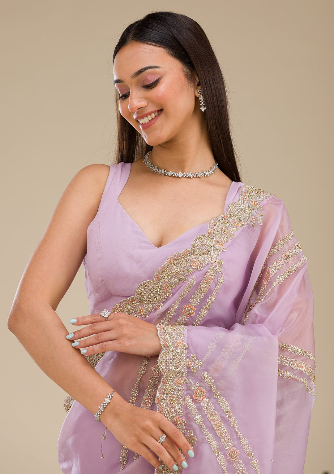 Lavender Zariwork Organza Saree