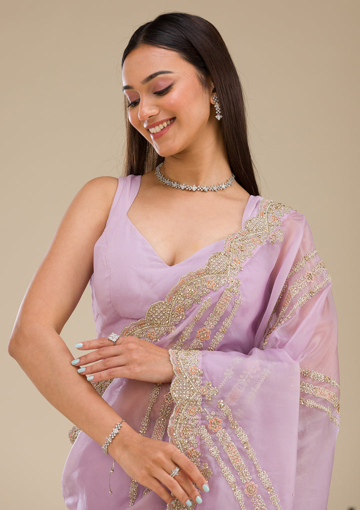 Lavender Zariwork Organza Saree