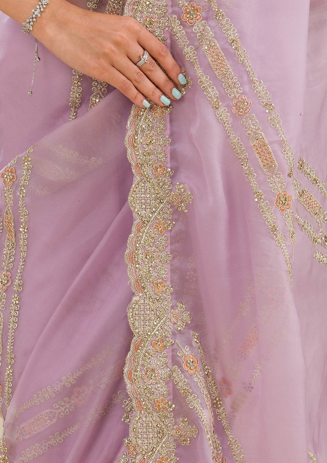 Lavender Zariwork Organza Saree