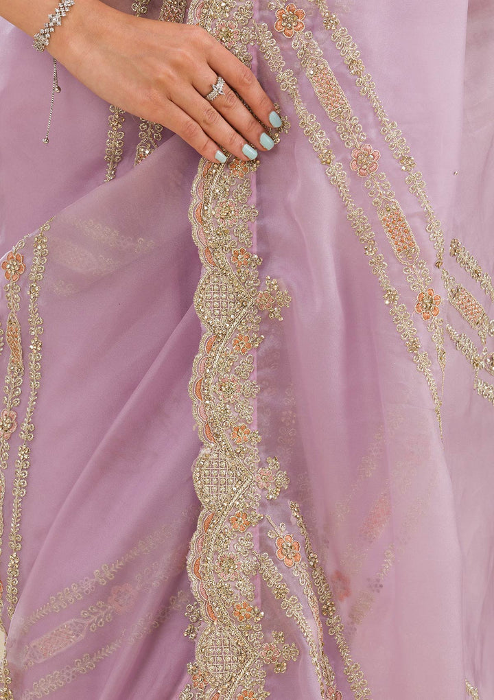 Lavender Zariwork Organza Saree