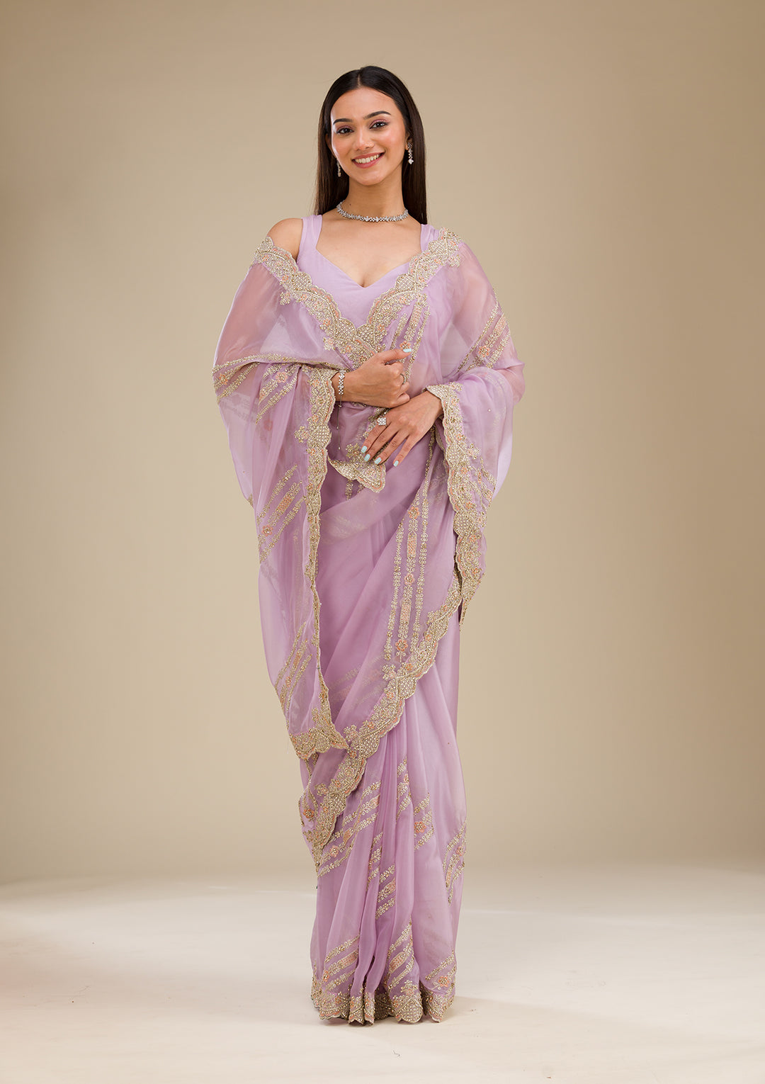 Lavender Zariwork Organza Saree