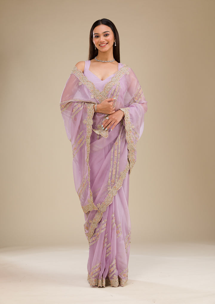 Lavender Zariwork Organza Saree