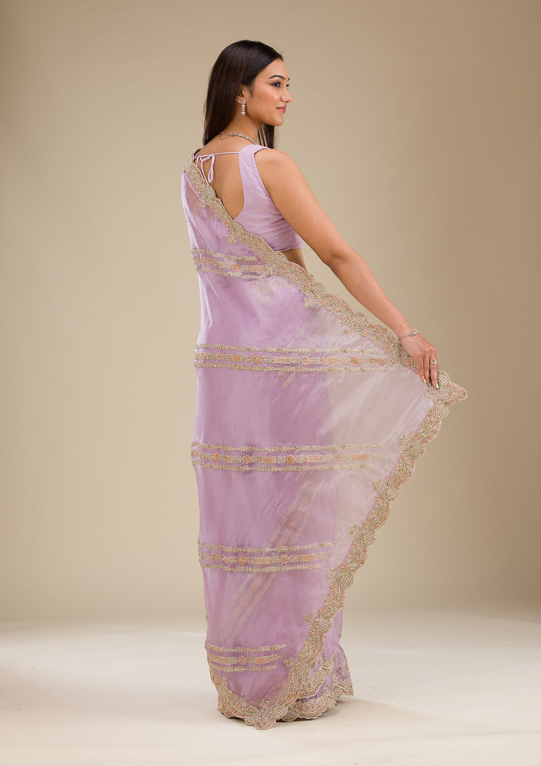 Lavender Zariwork Organza Saree