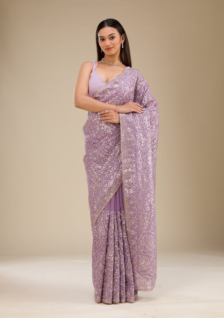 Lavender Zariwork Organza Saree