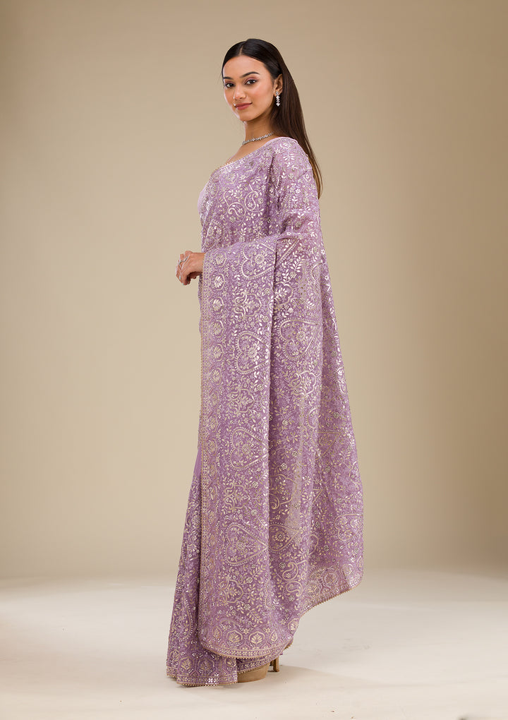 Lavender Zariwork Organza Saree