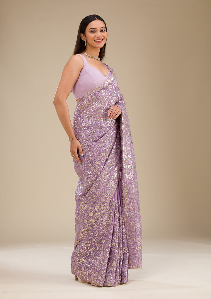Lavender Zariwork Organza Saree
