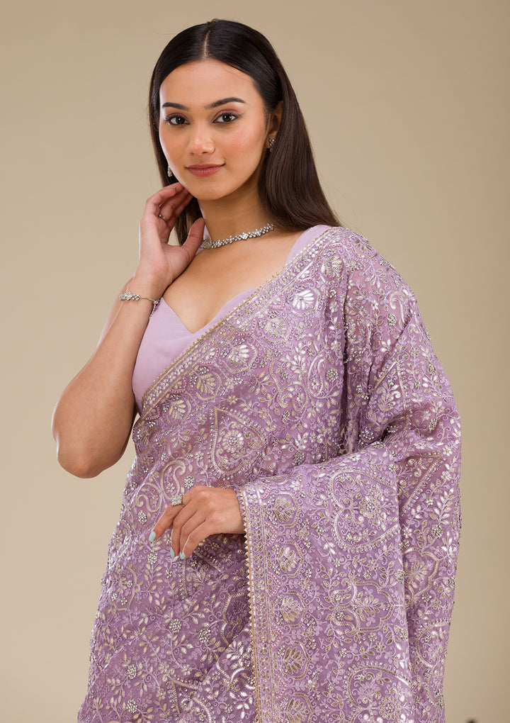 Lavender Zariwork Organza Saree