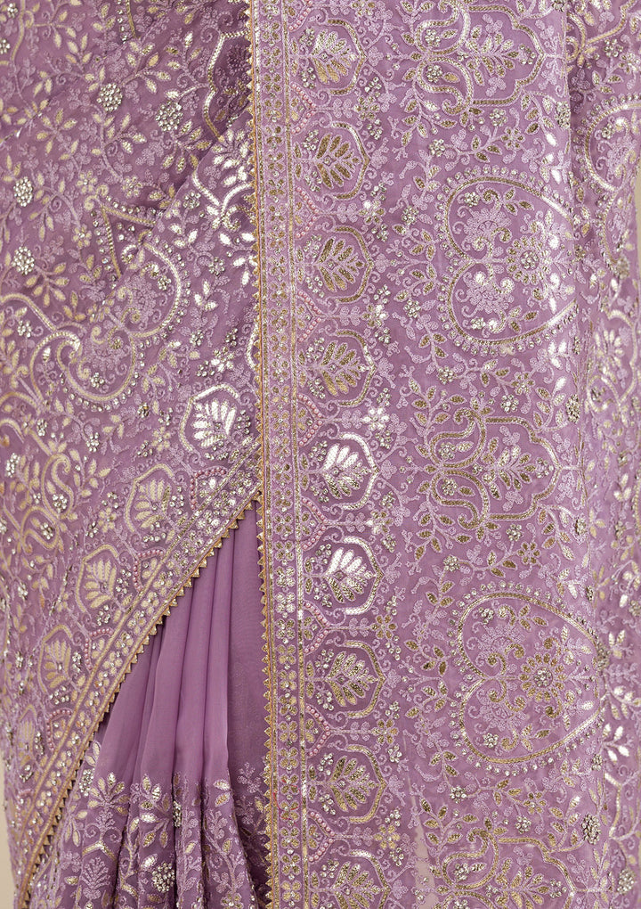 Lavender Zariwork Organza Saree