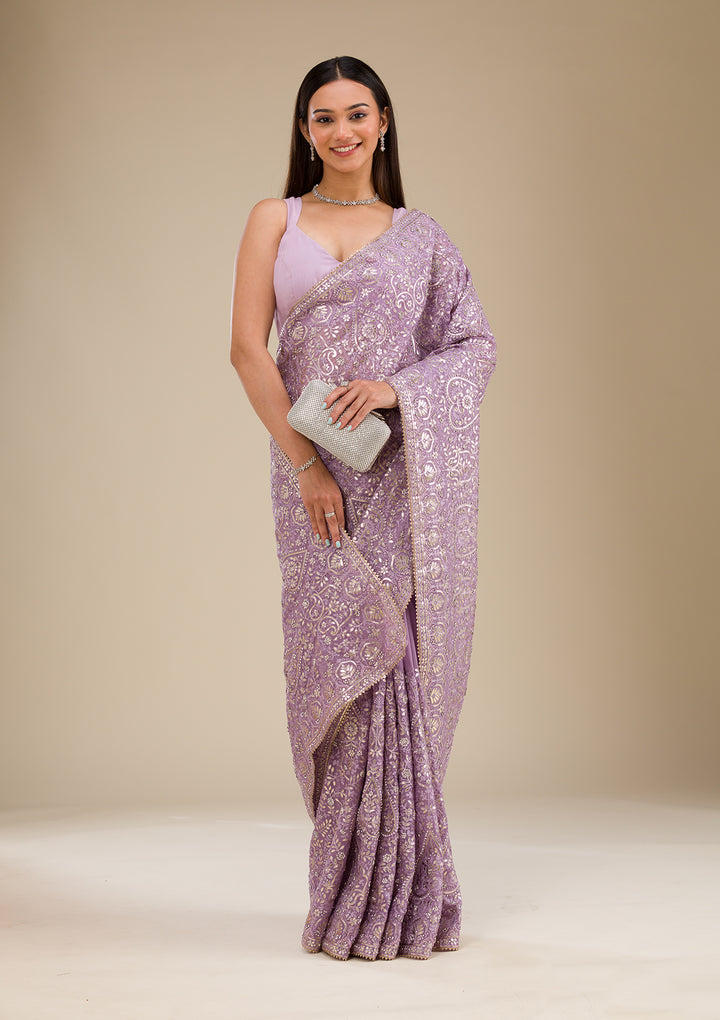 Lavender Zariwork Organza Saree