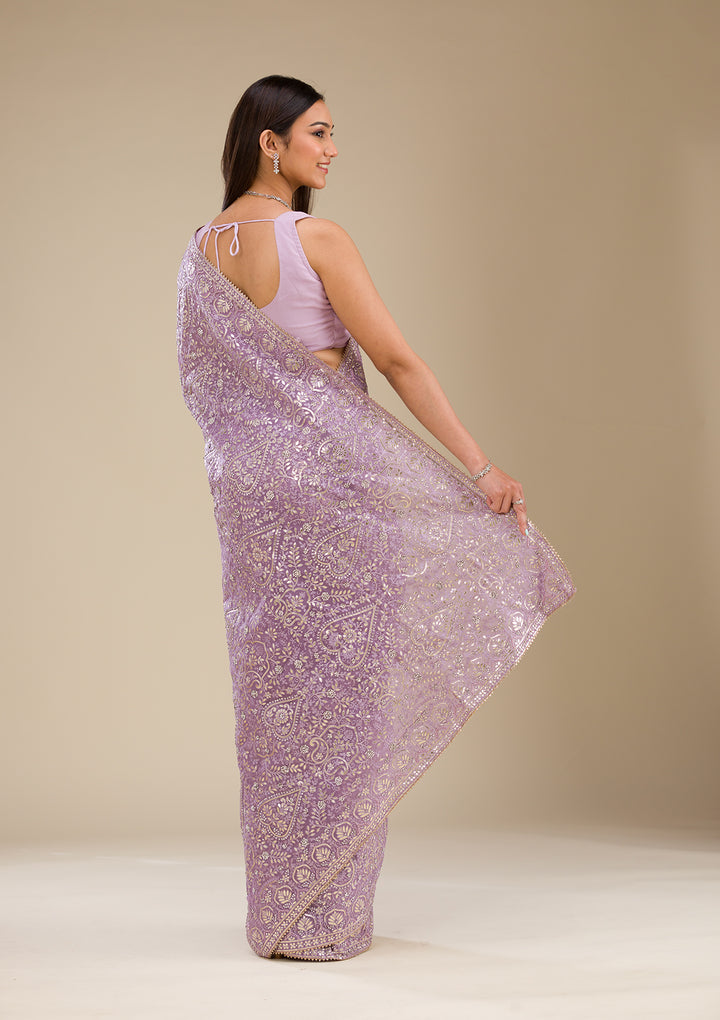 Lavender Zariwork Organza Saree