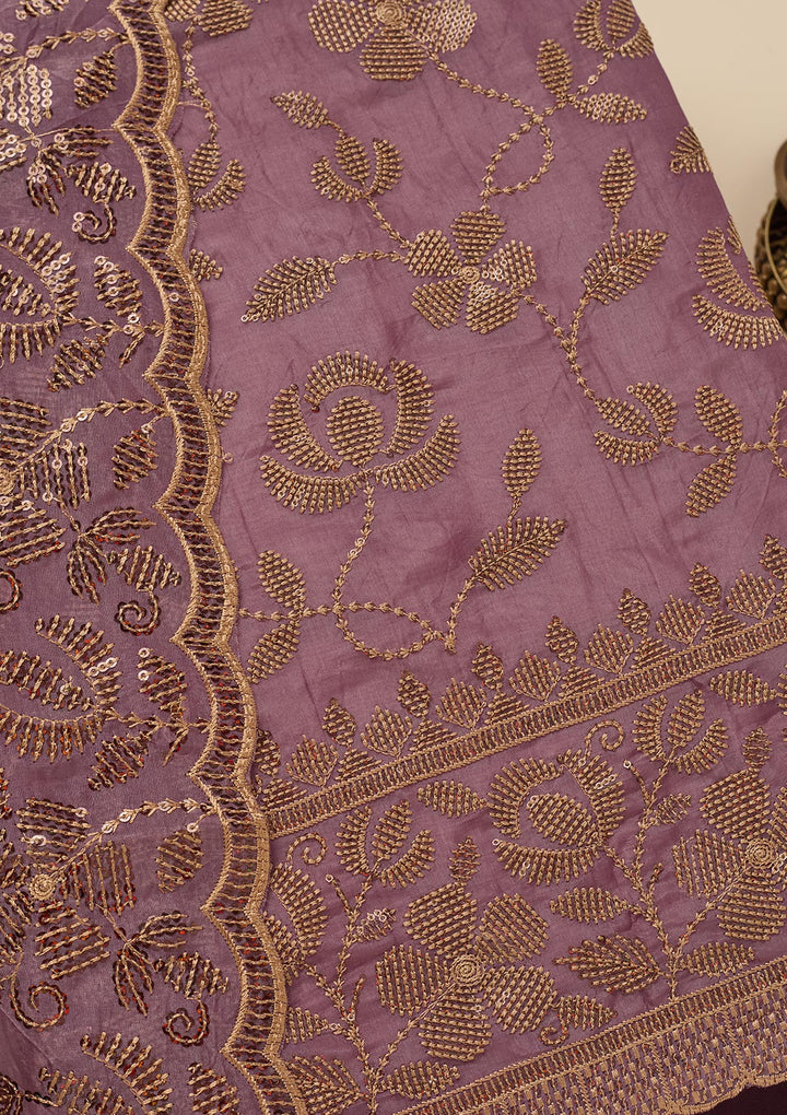 Lavender Zariwork Raw Silk Unstitched Salwar Suit