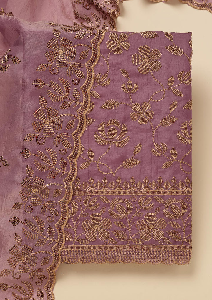 Lavender Zariwork Raw Silk Unstitched Salwar Suit