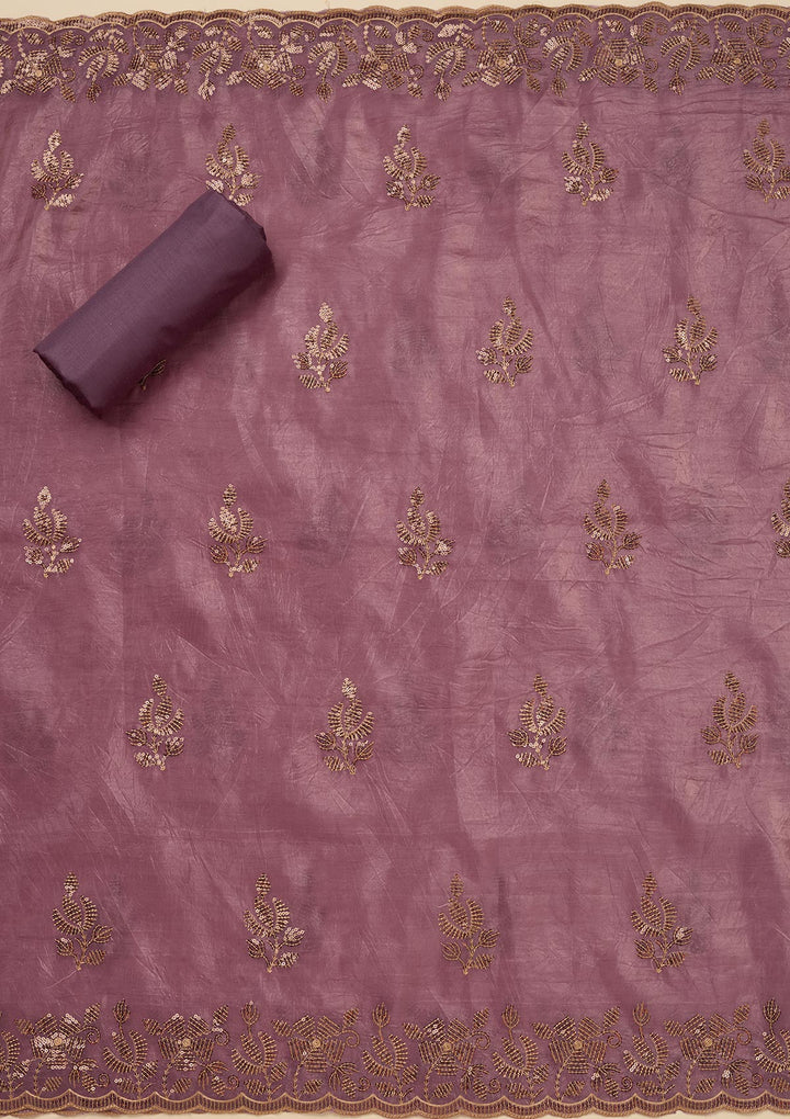 Lavender Zariwork Raw Silk Unstitched Salwar Suit
