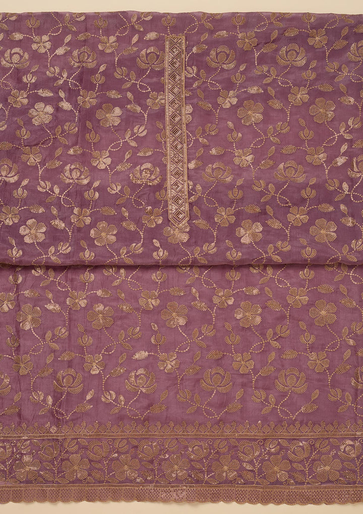 Lavender Zariwork Raw Silk Unstitched Salwar Suit