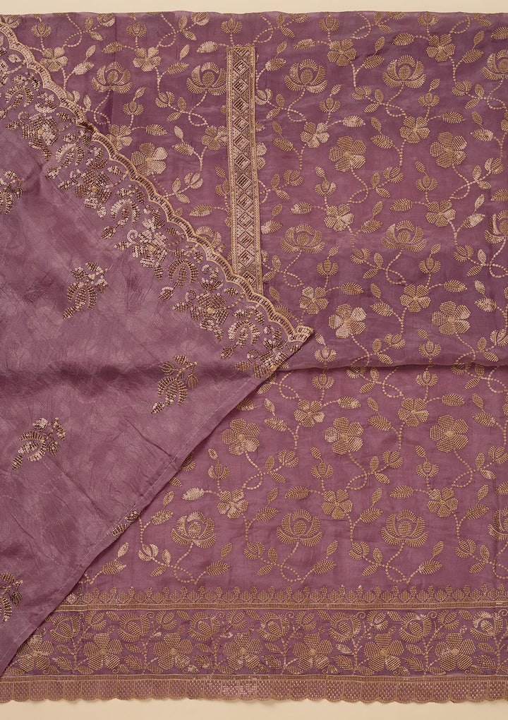 Lavender Zariwork Raw Silk Unstitched Salwar Suit