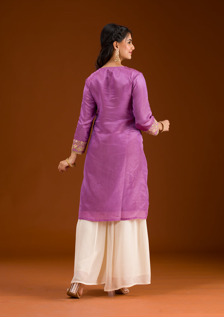Lavender Zariwork Semi Crepe Readymade Salwar Suit