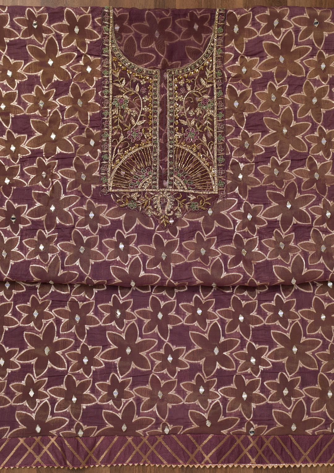 Lavender Zariwork Semi Crepe Unstitched Salwar Suit