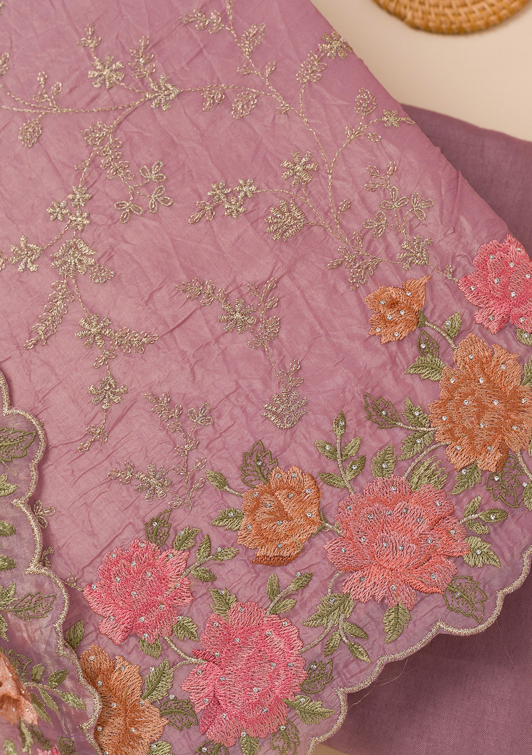 Lavender Zariwork Semi Crepe Unstitched Salwar Suit
