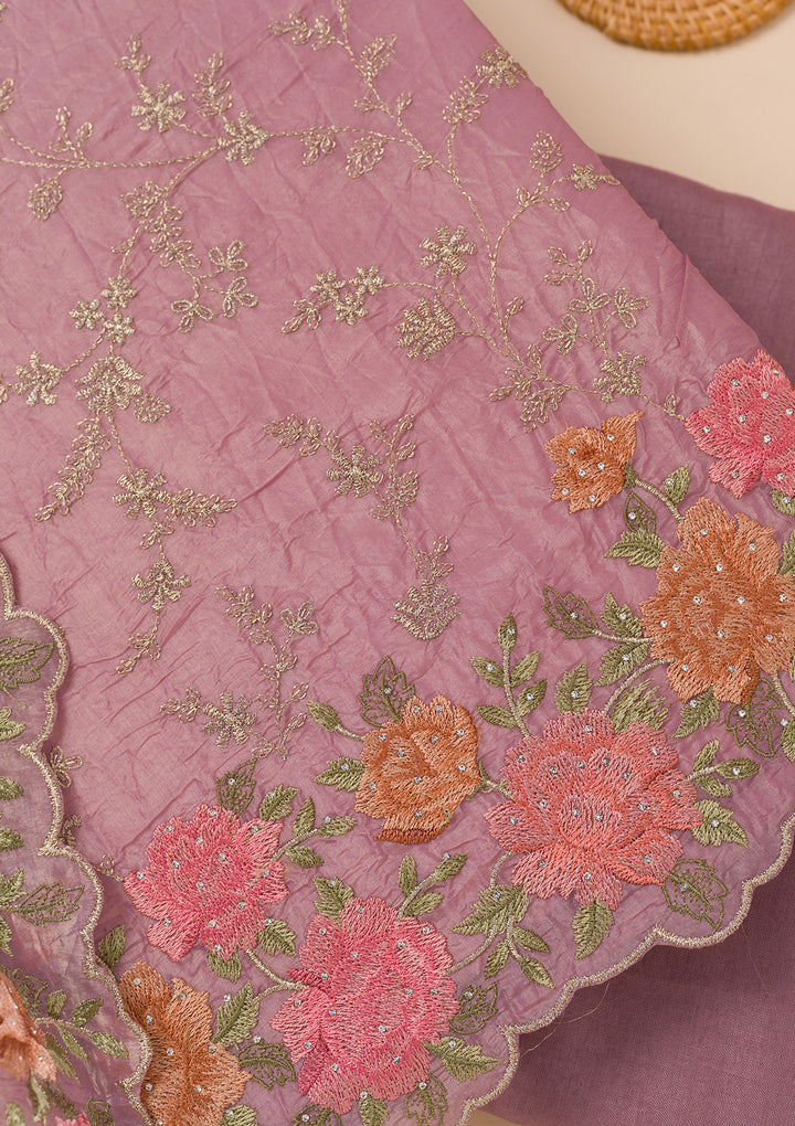 Lavender Zariwork Semi Crepe Unstitched Salwar Suit