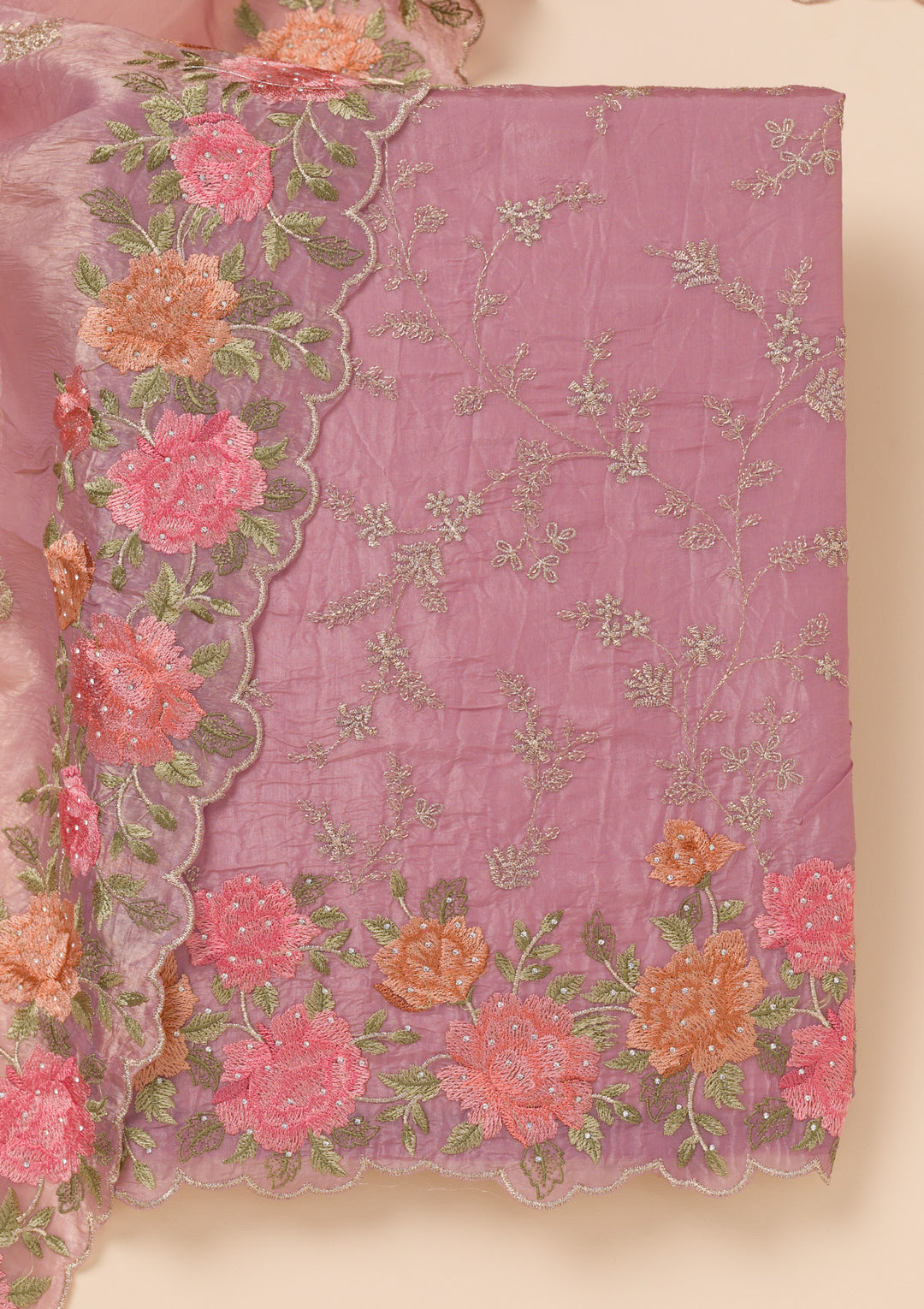 Lavender Zariwork Semi Crepe Unstitched Salwar Suit