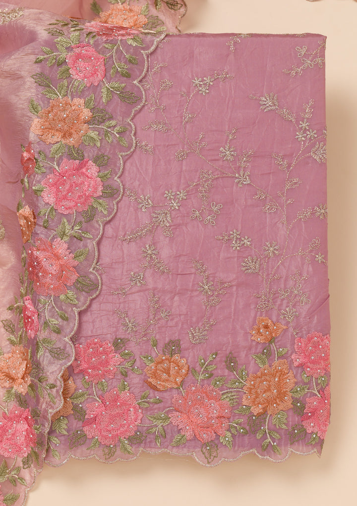 Lavender Zariwork Semi Crepe Unstitched Salwar Suit