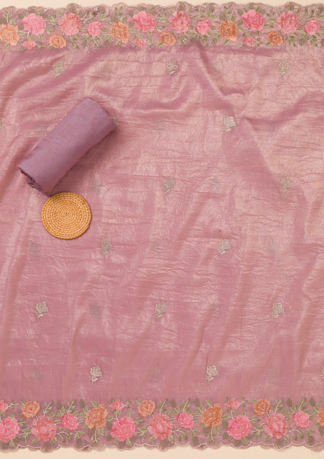 Lavender Zariwork Semi Crepe Unstitched Salwar Suit