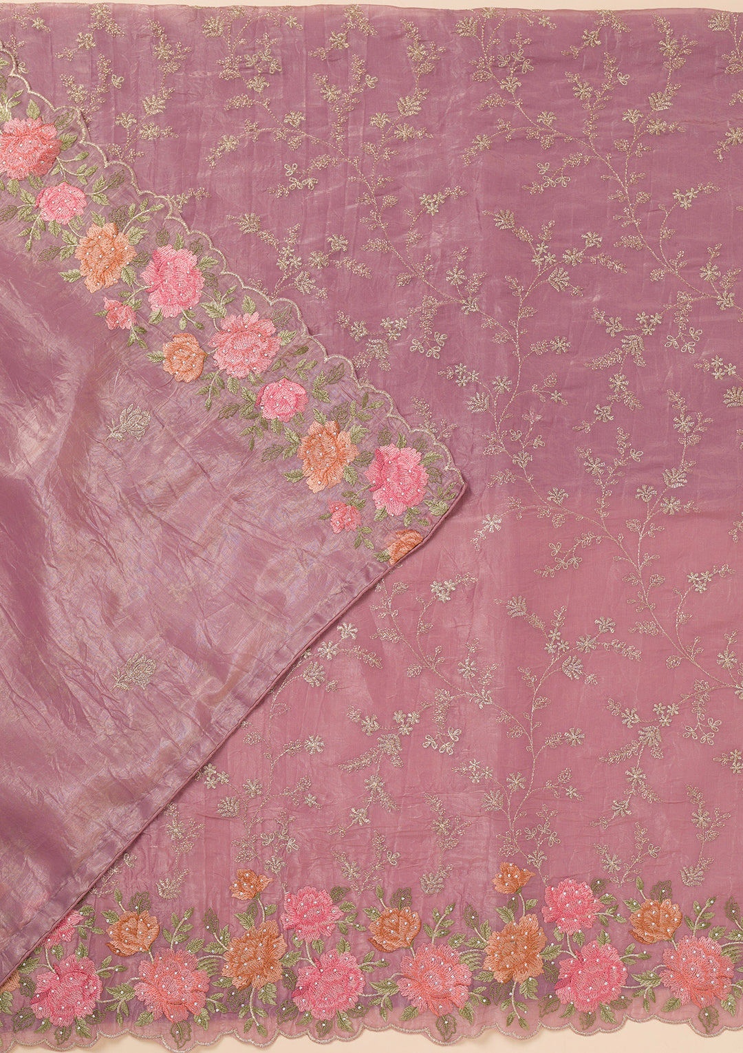 Lavender Zariwork Semi Crepe Unstitched Salwar Suit