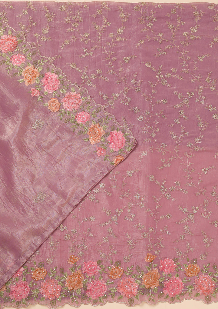 Lavender Zariwork Semi Crepe Unstitched Salwar Suit