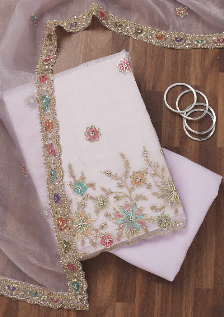 Lavender Zariwork Semi Crepe Unstitched Salwar Suit