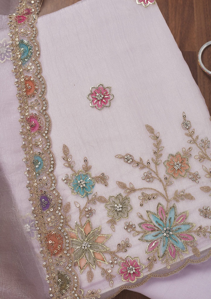Lavender Zariwork Semi Crepe Unstitched Salwar Suit