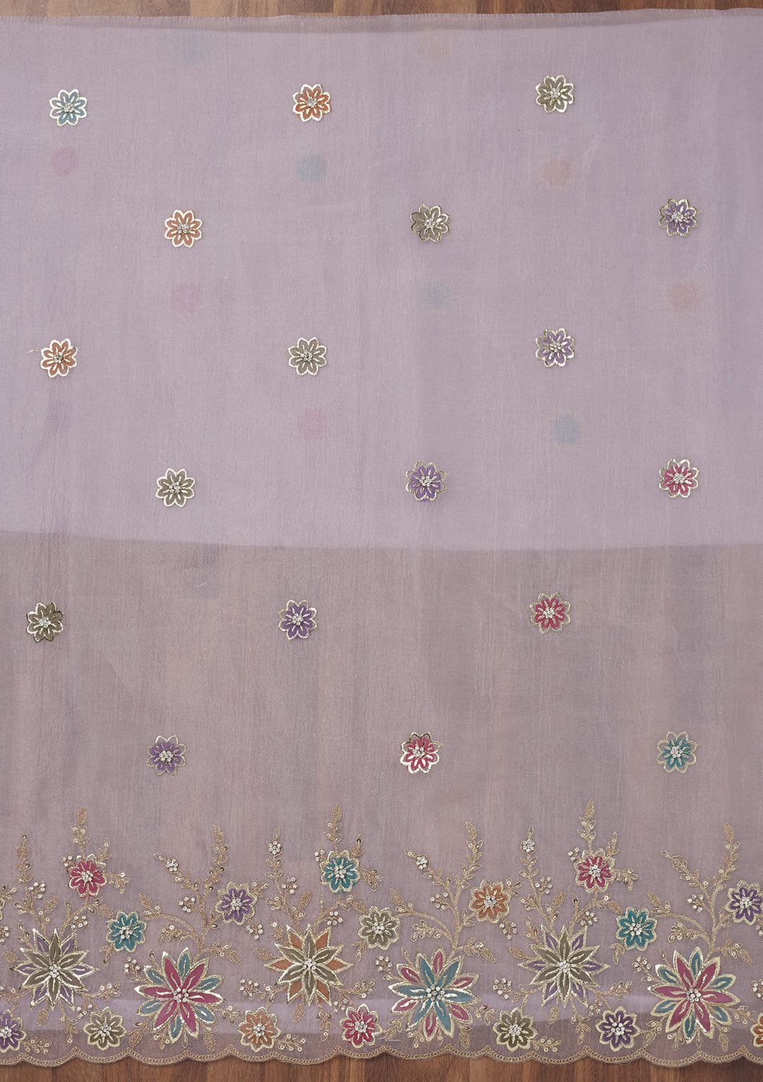 Lavender Zariwork Semi Crepe Unstitched Salwar Suit