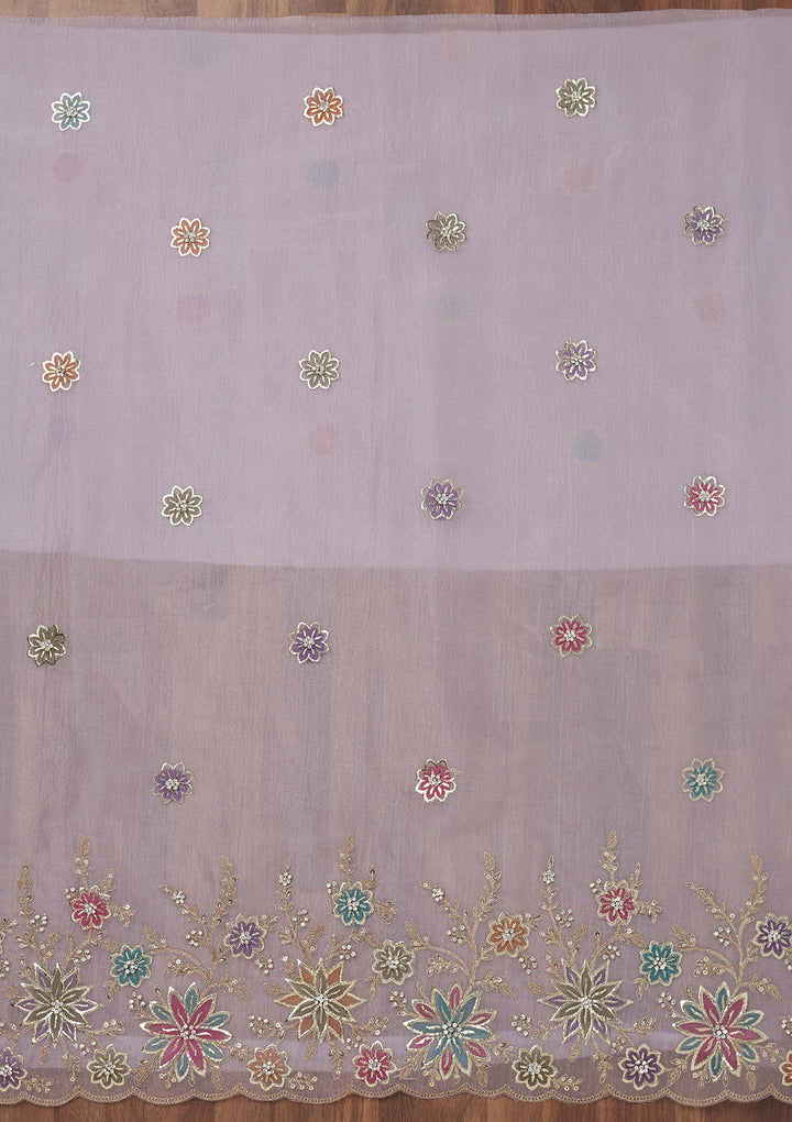 Lavender Zariwork Semi Crepe Unstitched Salwar Suit