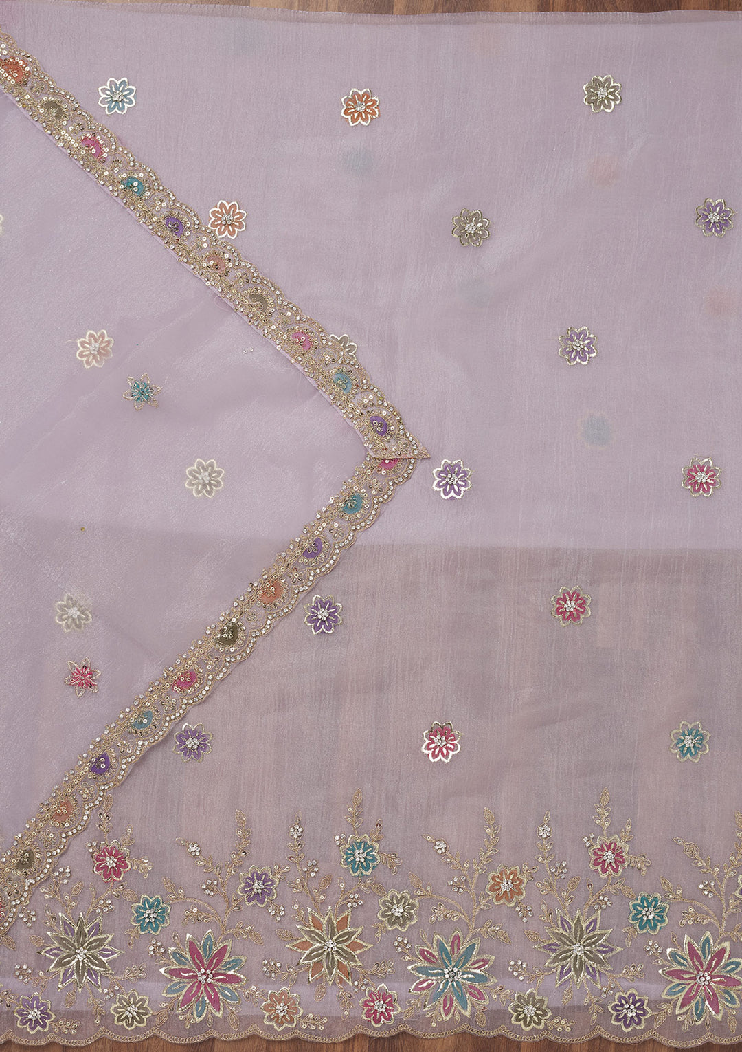Lavender Zariwork Semi Crepe Unstitched Salwar Suit