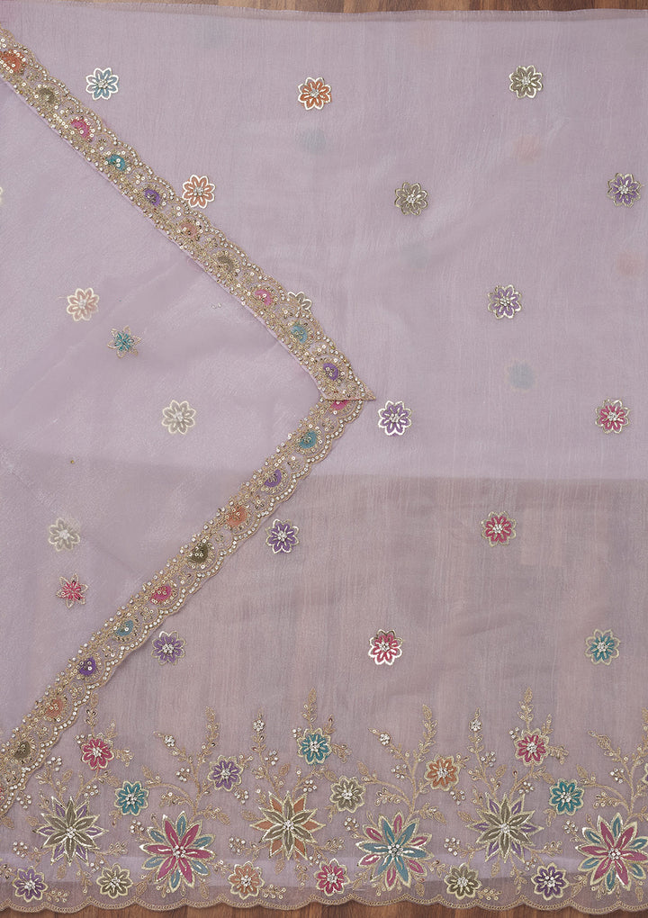 Lavender Zariwork Semi Crepe Unstitched Salwar Suit