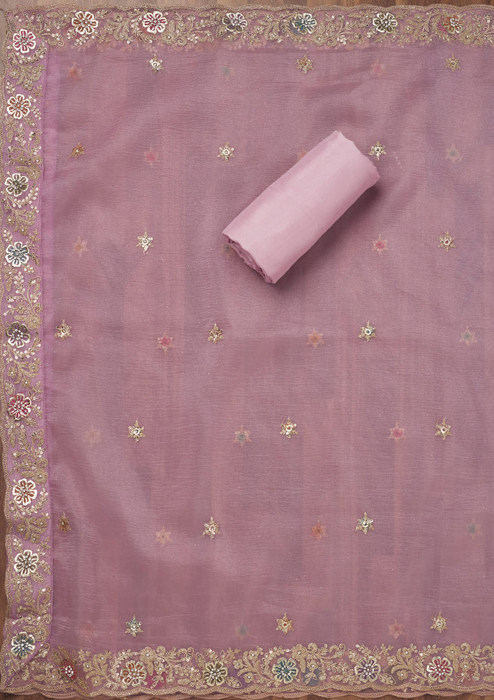 Lavender Zariwork Semi Crepe Unstitched Salwar Suit