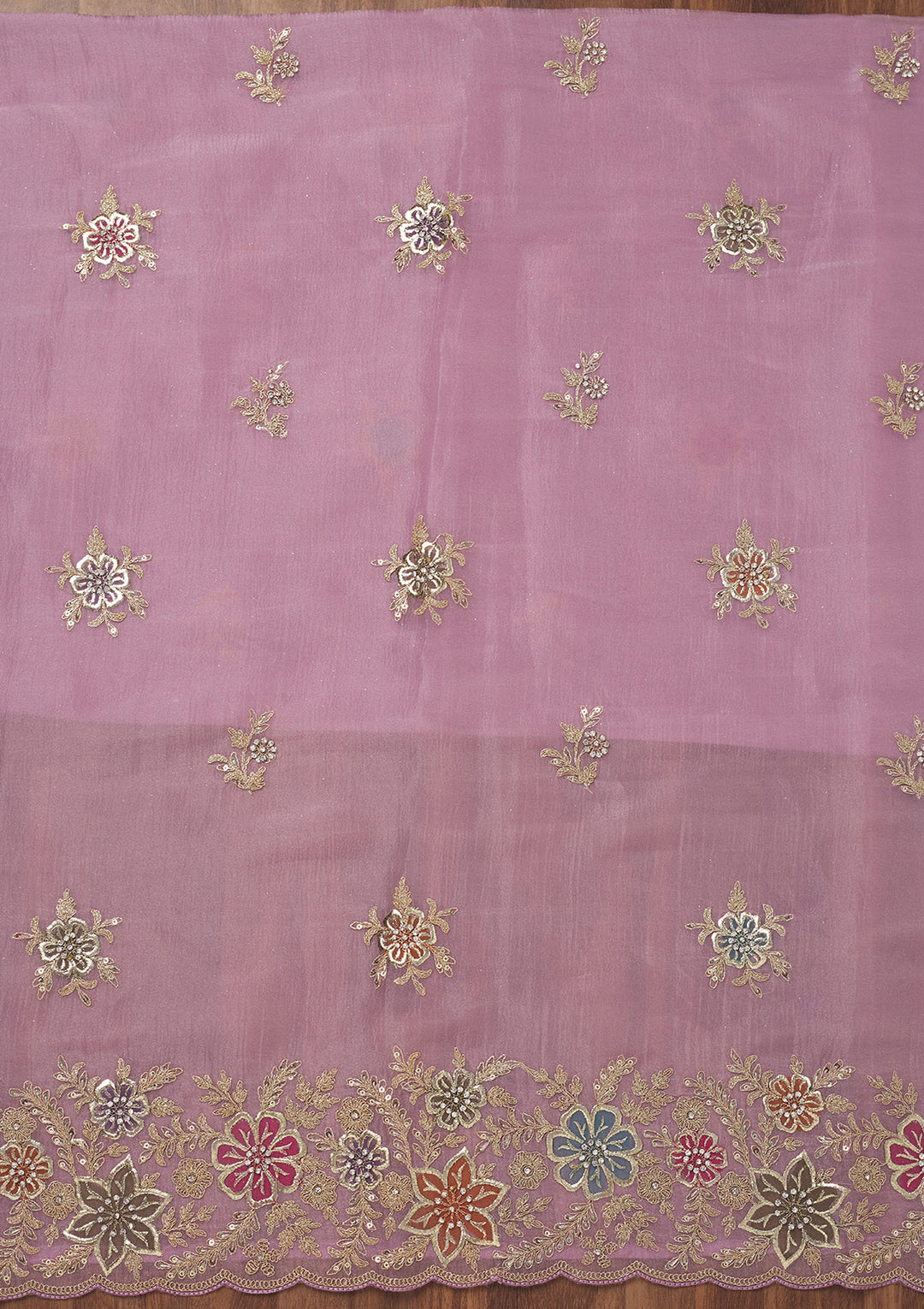 Lavender Zariwork Semi Crepe Unstitched Salwar Suit