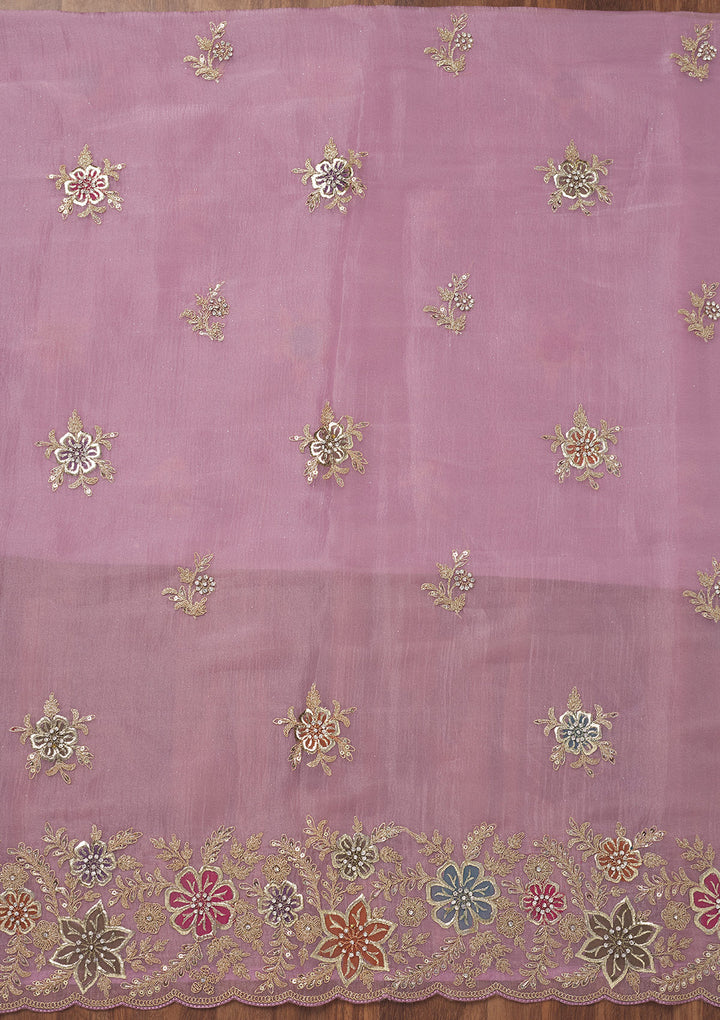 Lavender Zariwork Semi Crepe Unstitched Salwar Suit