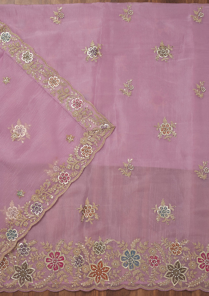 Lavender Zariwork Semi Crepe Unstitched Salwar Suit