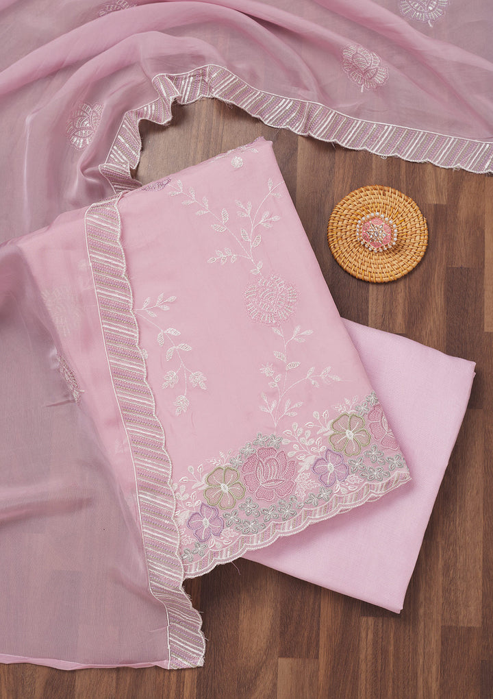 Lavender Zariwork Semi Crepe Unstitched Salwar Suit