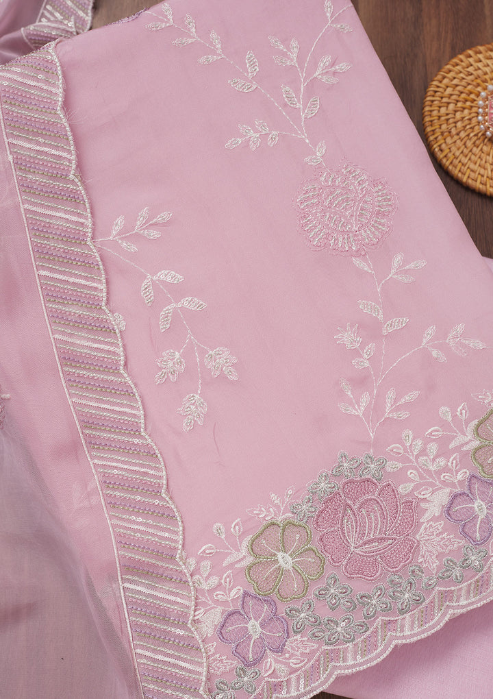 Lavender Zariwork Semi Crepe Unstitched Salwar Suit
