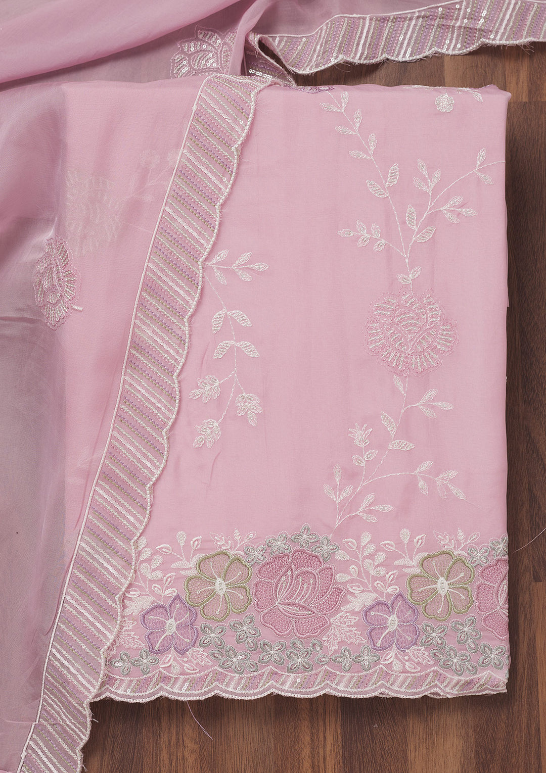 Lavender Zariwork Semi Crepe Unstitched Salwar Suit