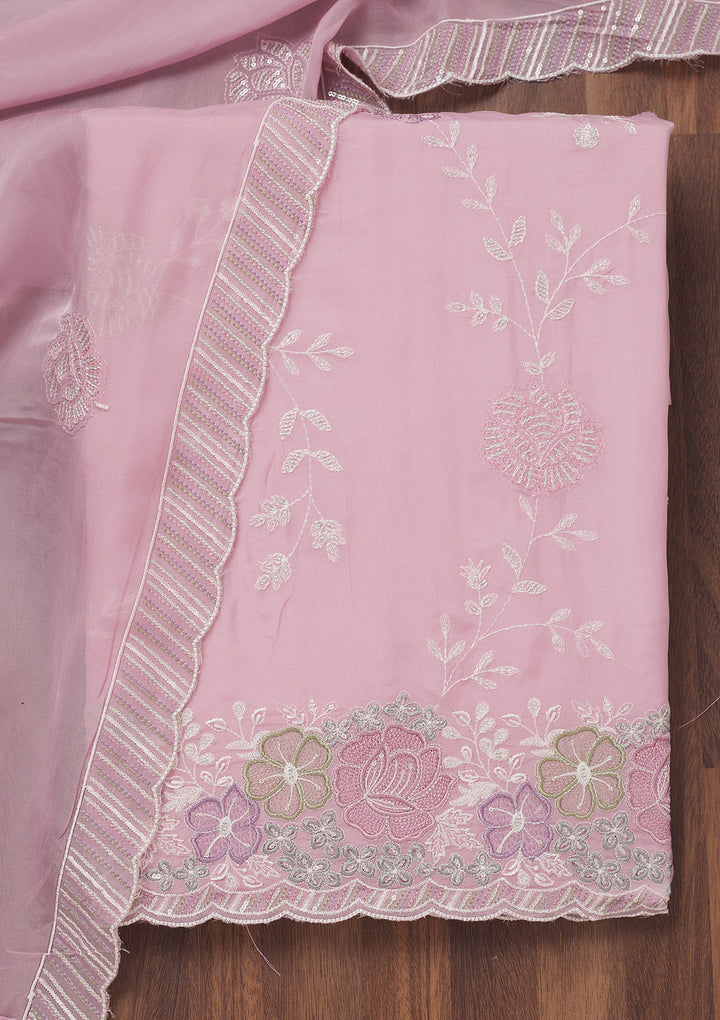 Lavender Zariwork Semi Crepe Unstitched Salwar Suit