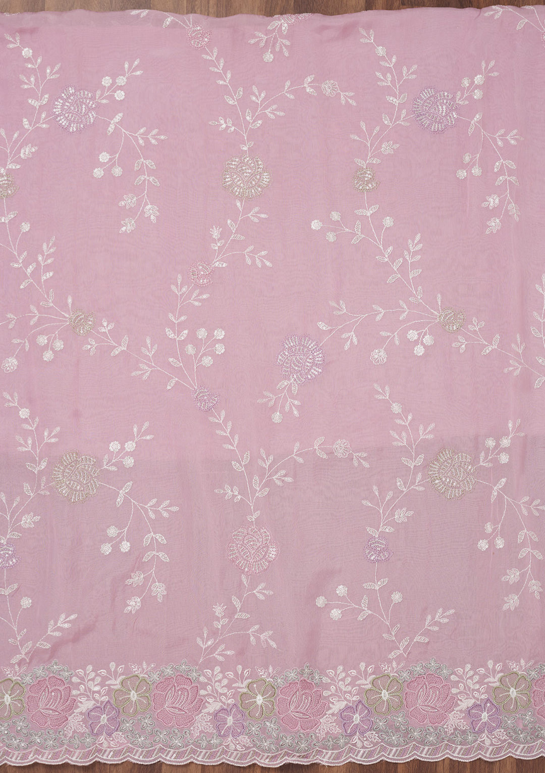 Lavender Zariwork Semi Crepe Unstitched Salwar Suit