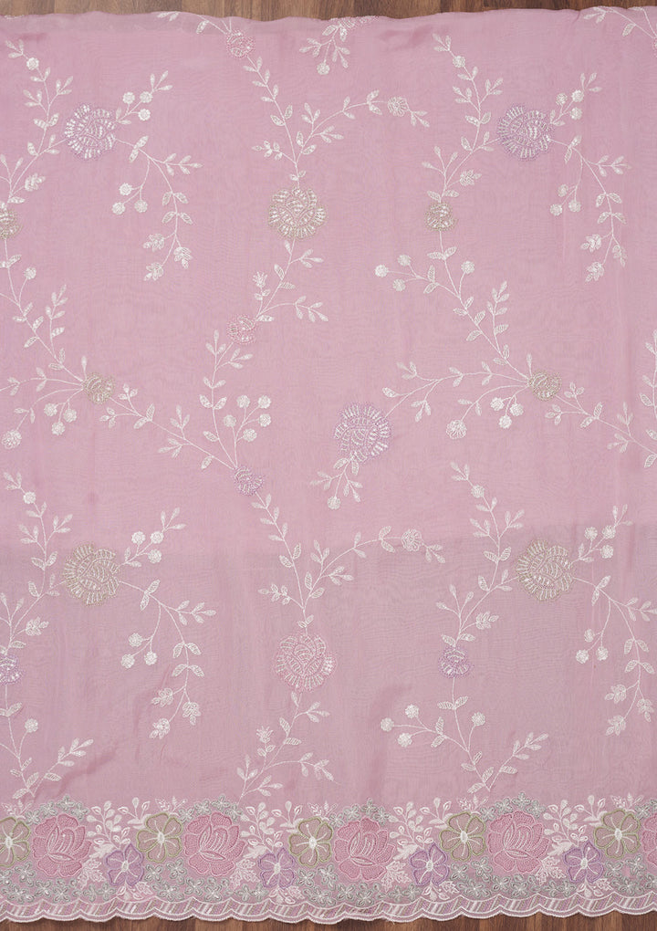 Lavender Zariwork Semi Crepe Unstitched Salwar Suit